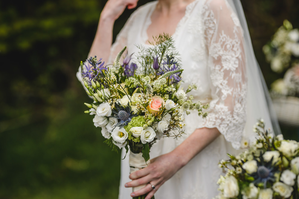 Sea Holly Rose Wax Flower Bouquet Bride Bridal Hargate Hall Wedding Pixies in the Cellar
