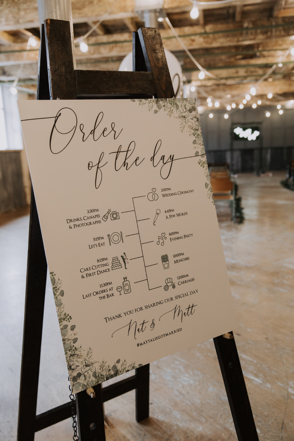 Order of the Day Sign Signs Signage Calligraphy Holmes Mill Wedding Siobhan Amy Photography