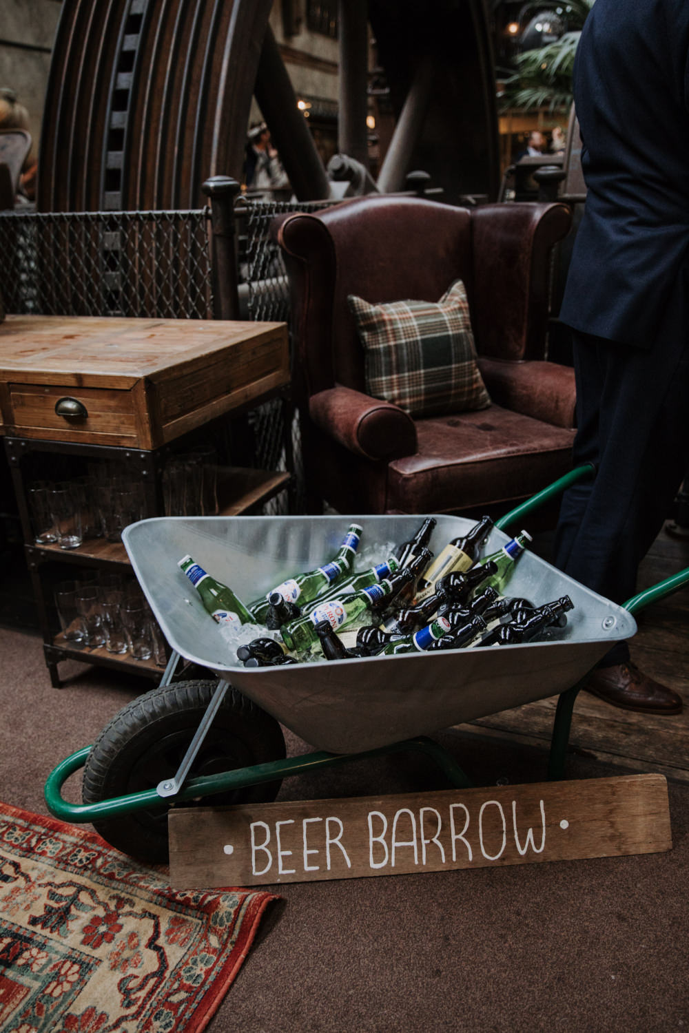 Wheelbarrow Barrow Drinks Bar Station Beer Holmes Mill Wedding Siobhan Amy Photography