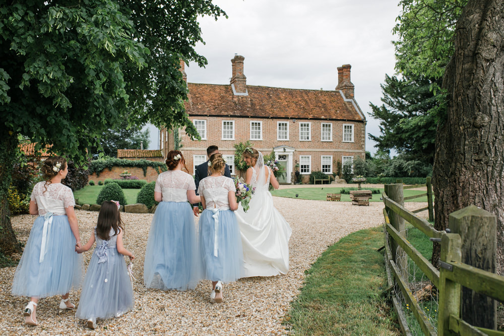 Bride Bridal V Neck A Line Dress Gown Lace Edged Veil Flower Crown Multicoloured Bouquet Tweed Suit Groom Blue Tulle Skirt Bridesmaids Lincolnshire Tipi Wedding Jessy Jones Photography