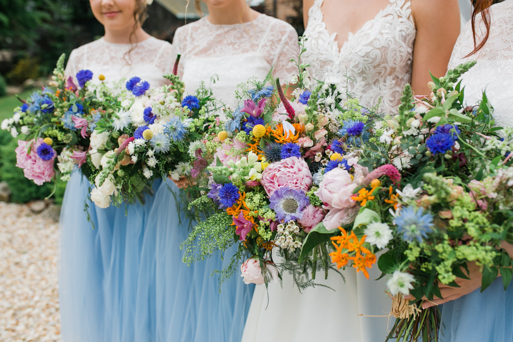 Bride Bridal Bridesmaids Wildflower Multicoloured Bouquets Lincolnshire Tipi Wedding Jessy Jones Photography