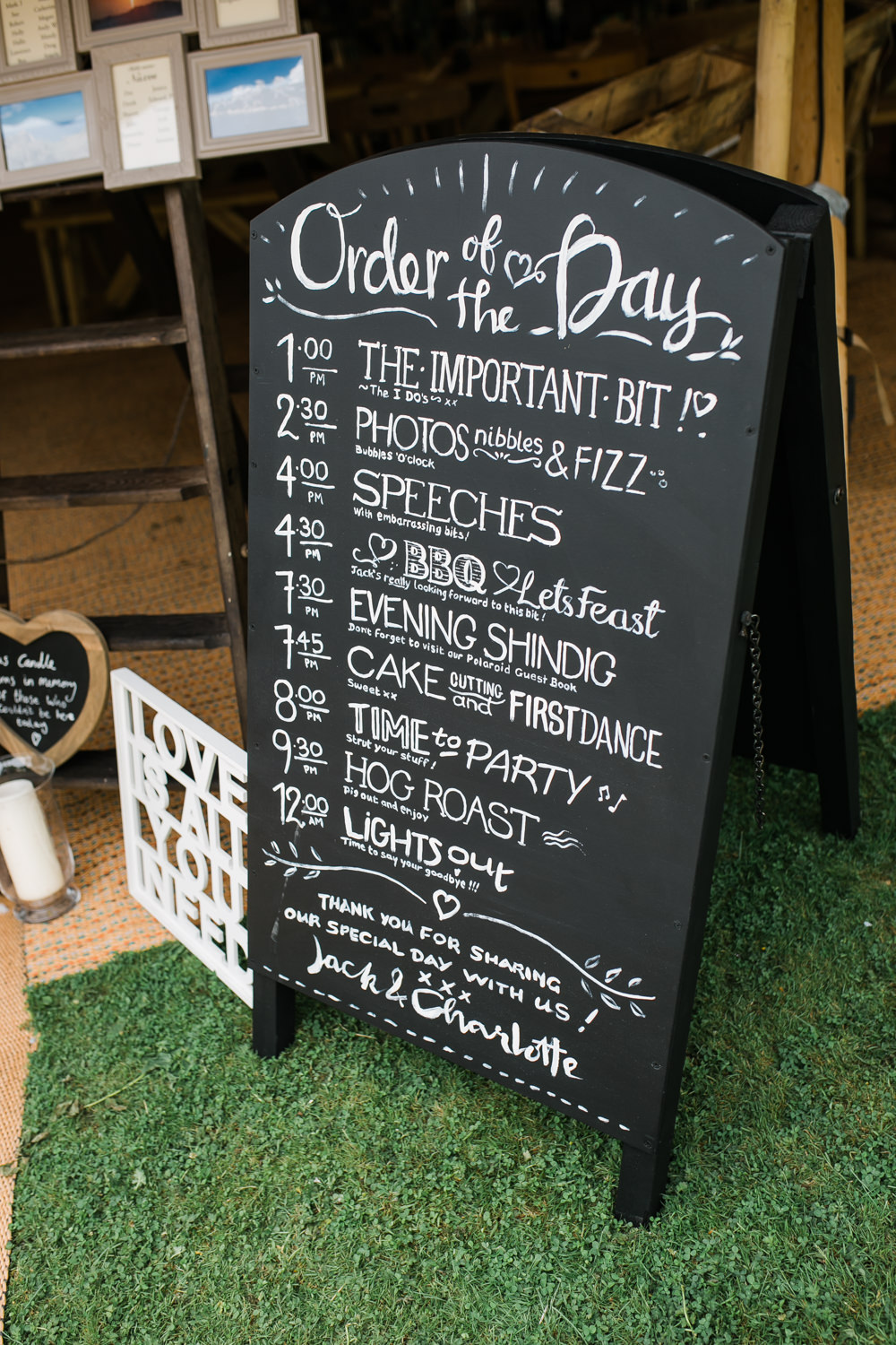 Order of the Day Chalk Board Sign Lincolnshire Tipi Wedding Jessy Jones Photography