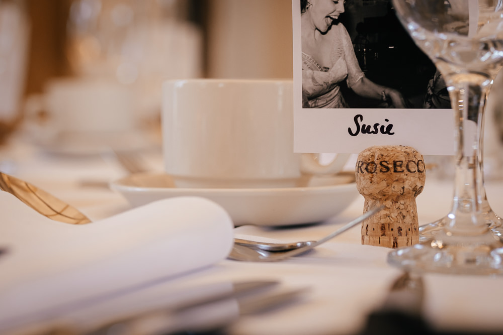 Polaroid Champagne Cork Name Place Card Mickleton Hills Farm Wedding Jules Barron Photography