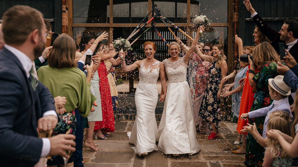 Bride Bridal Lace Embellished Dress Gown Cap Sleeve Halter Neck Confetti Hockey Sticks Guard of Honour Mickleton Hills Farm Wedding Jules Barron Photography