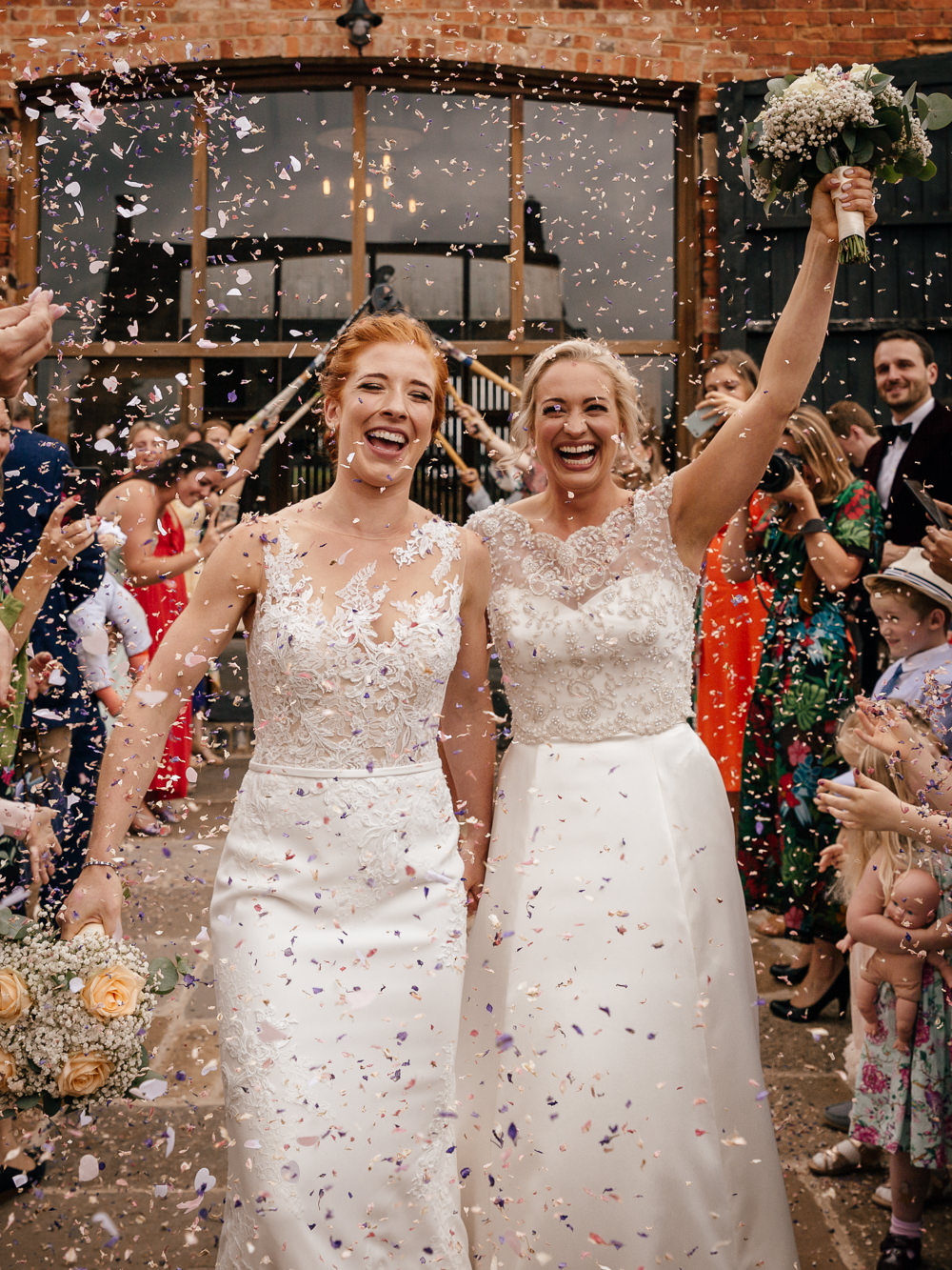 Bride Bridal Lace Embellished Dress Gown Cap Sleeve Halter Neck Confetti Mickleton Hills Farm Wedding Jules Barron Photography