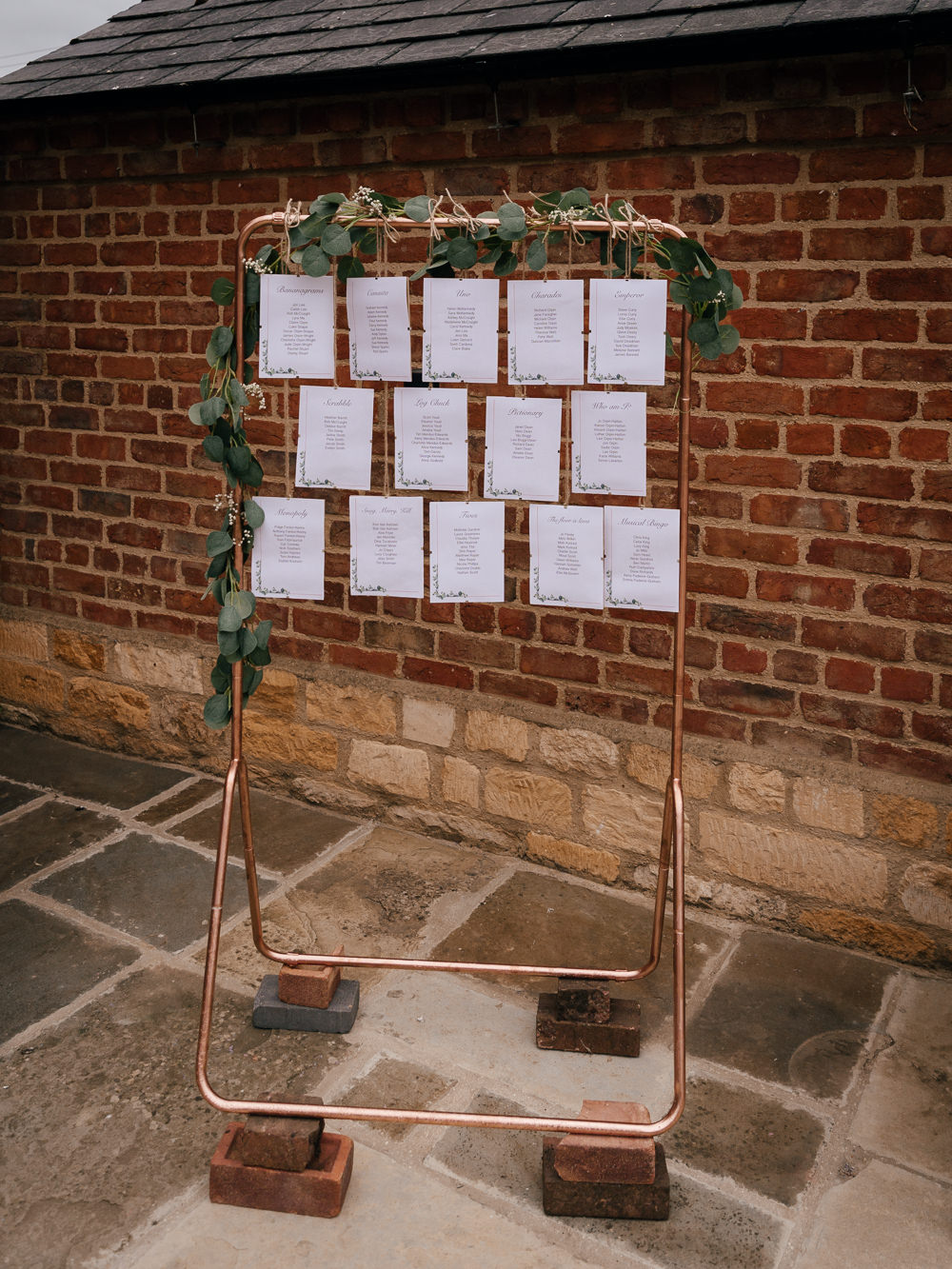 Table Plan Seating Chart Copper Rail Greenery Mickleton Hills Farm Wedding Jules Barron Photography