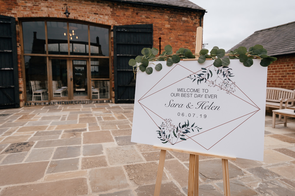 Welcome Sign Greenery Eucalyptus Easel Geometric Mickleton Hills Farm Wedding Jules Barron Photography
