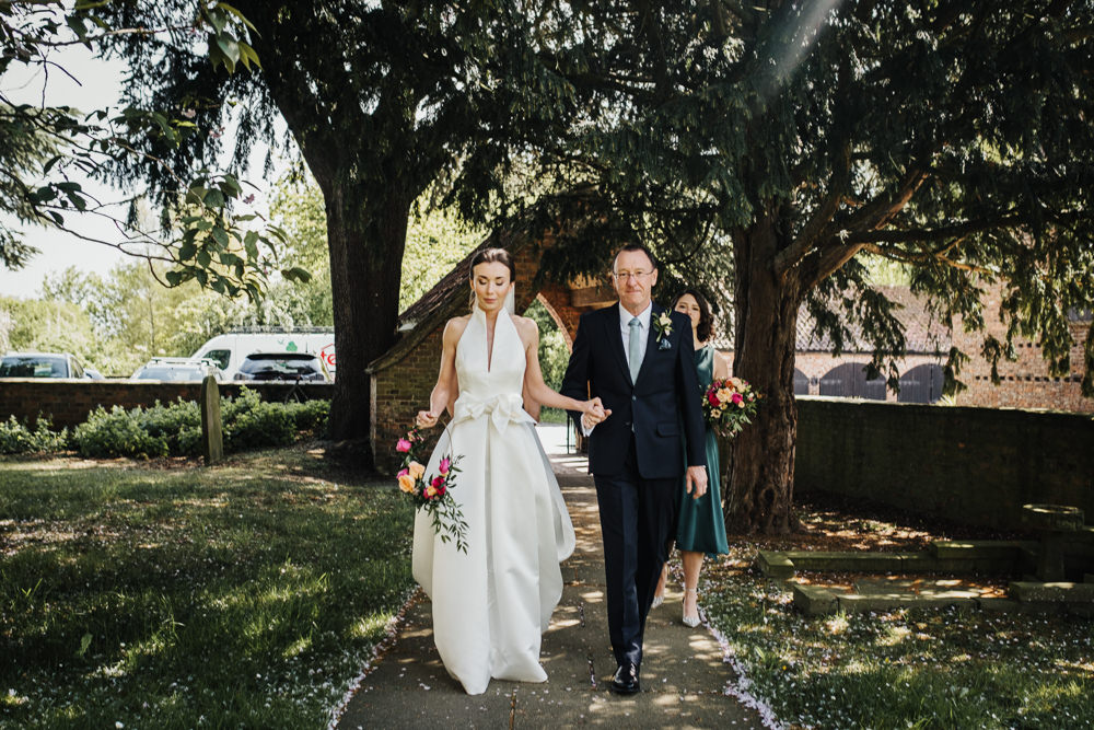 Bride Bridal Halterneck Collar Dress Gown Pockets Bow Jesus Peiro Floral Hoop Middlethorpe Hall Wedding Andy Withey Photography