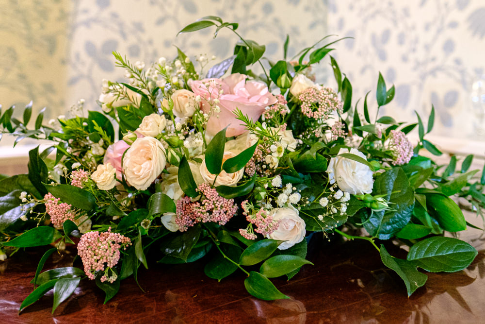 Florals Flowers Arrangement Traditional Roses Peonies Greenery Middlethorpe Hall Wedding Andy Withey Photography