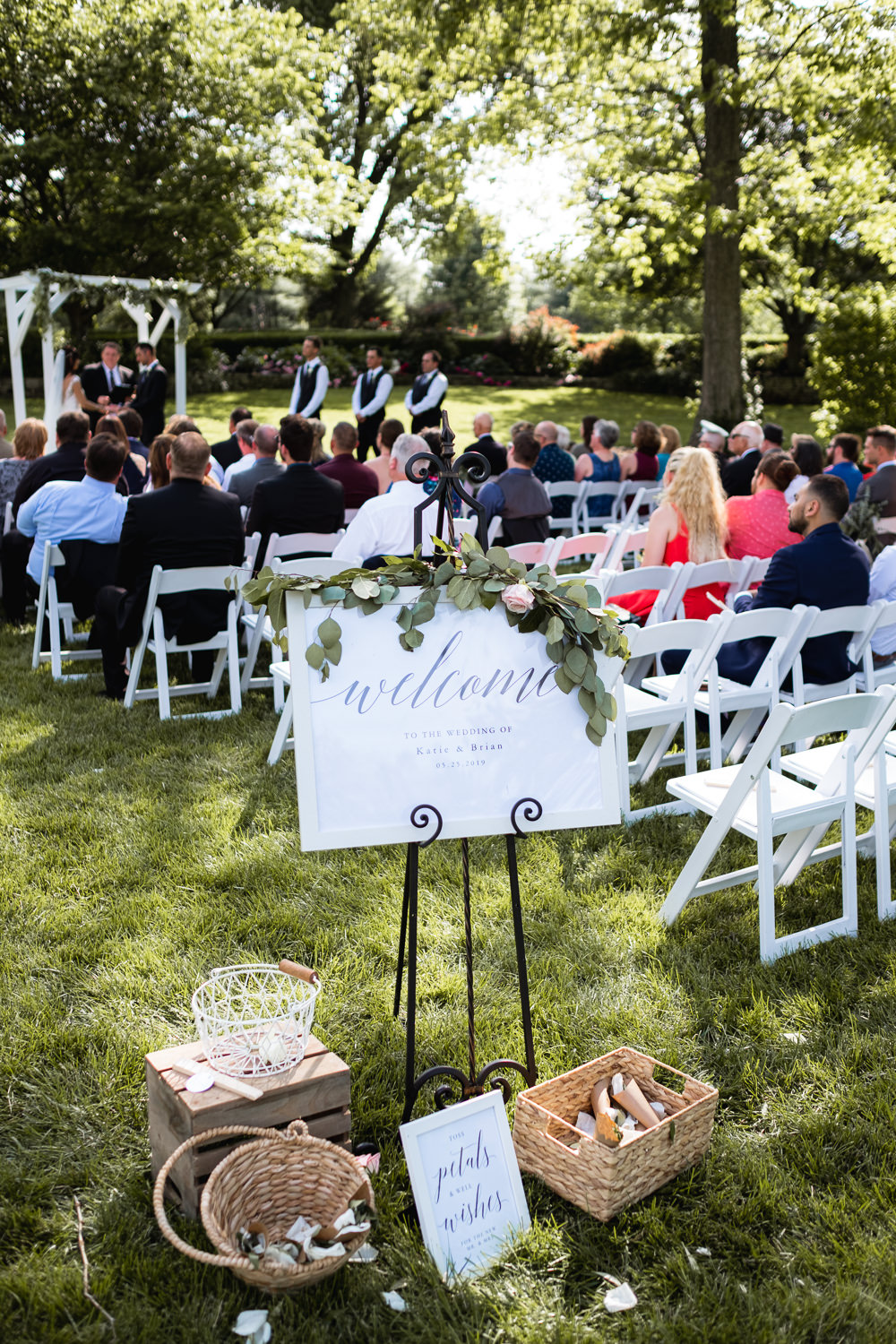 Welcome Sign Ceremony Aisle Calligraphy Flowers Greenery Foliage Missouri Wedding Nick Mehn Photography