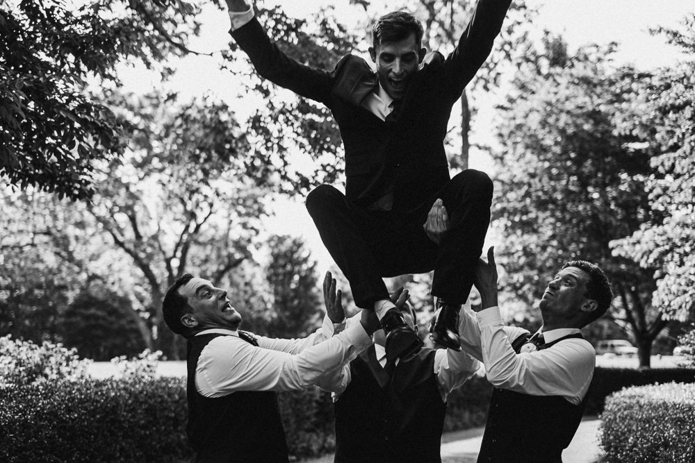 Groom Black Suit Tie Groomsmen Waistcoats Missouri Wedding Nick Mehn Photography
