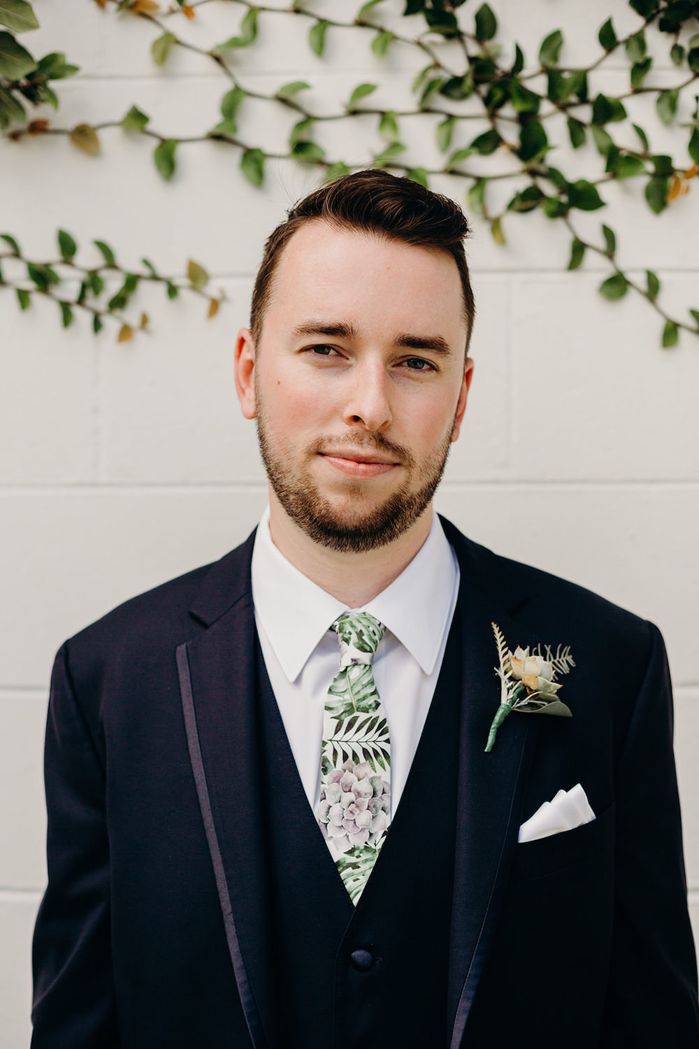 Groom Suit Navy Floral Greenery Foliage Botanical Tie Buttonhole Orlando Wedding Dani Nichol Photography