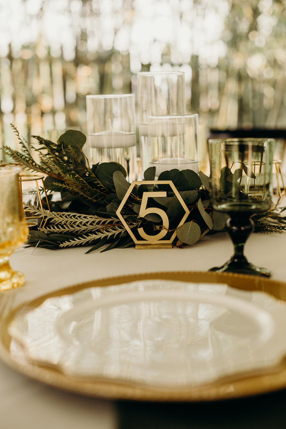 Centrepiece Decor Greenery Foliage Candles Gold Orlando Wedding Dani Nichol Photography