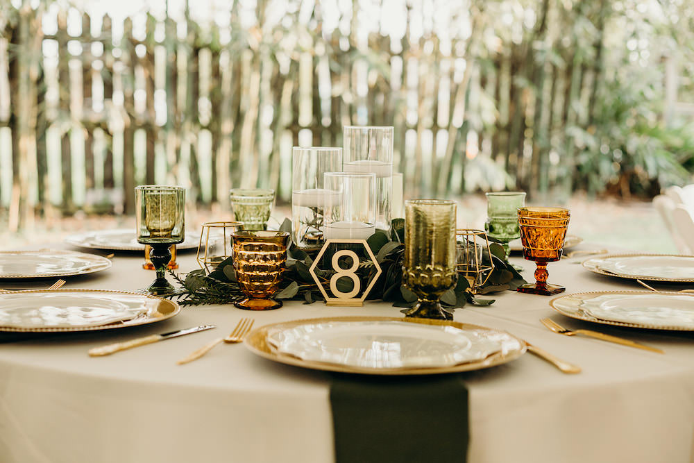 Centrepiece Decor Greenery Foliage Candles Gold Orlando Wedding Dani Nichol Photography