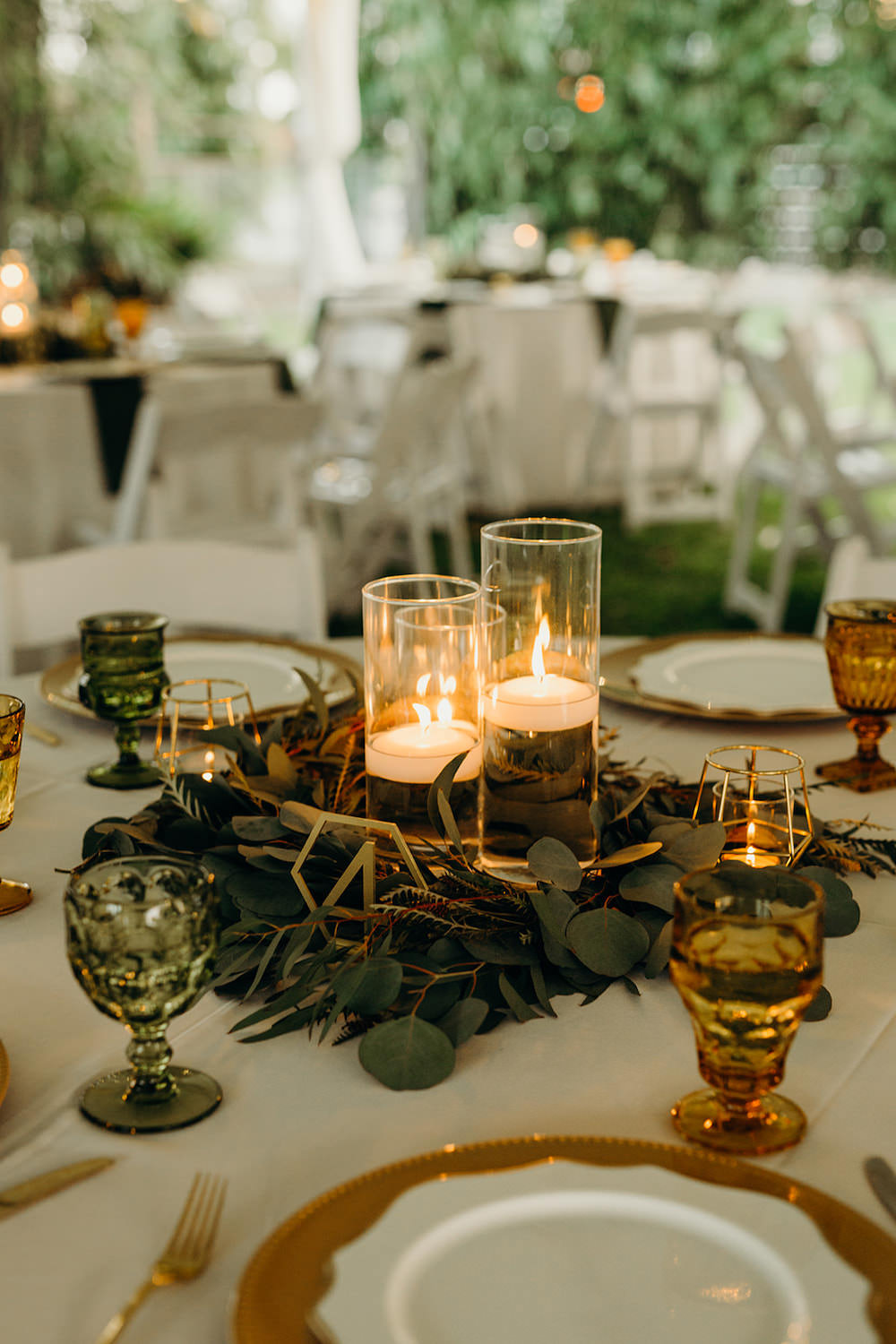 Centrepiece Decor Greenery Foliage Candles Gold Orlando Wedding Dani Nichol Photography