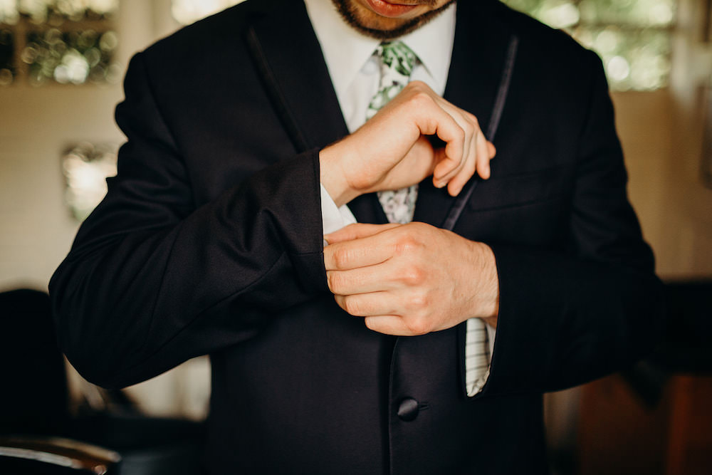 Groom Suit Navy Floral Greenery Foliage Botanical Tie Orlando Wedding Dani Nichol Photography