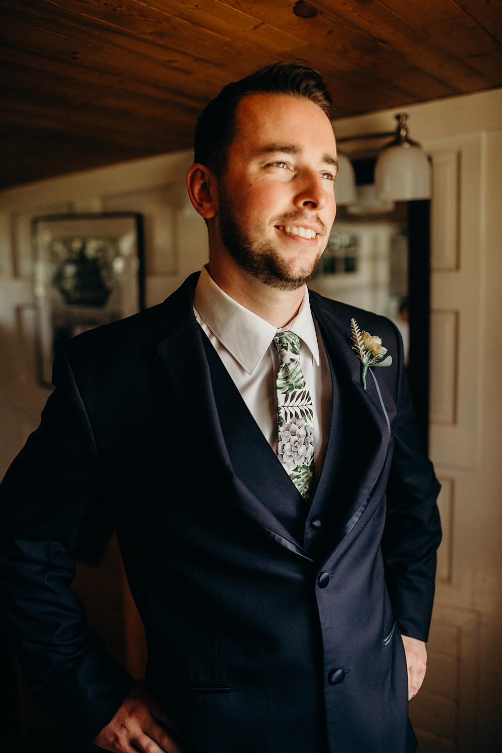 Groom Suit Navy Floral Greenery Foliage Botanical Tie Orlando Wedding Dani Nichol Photography