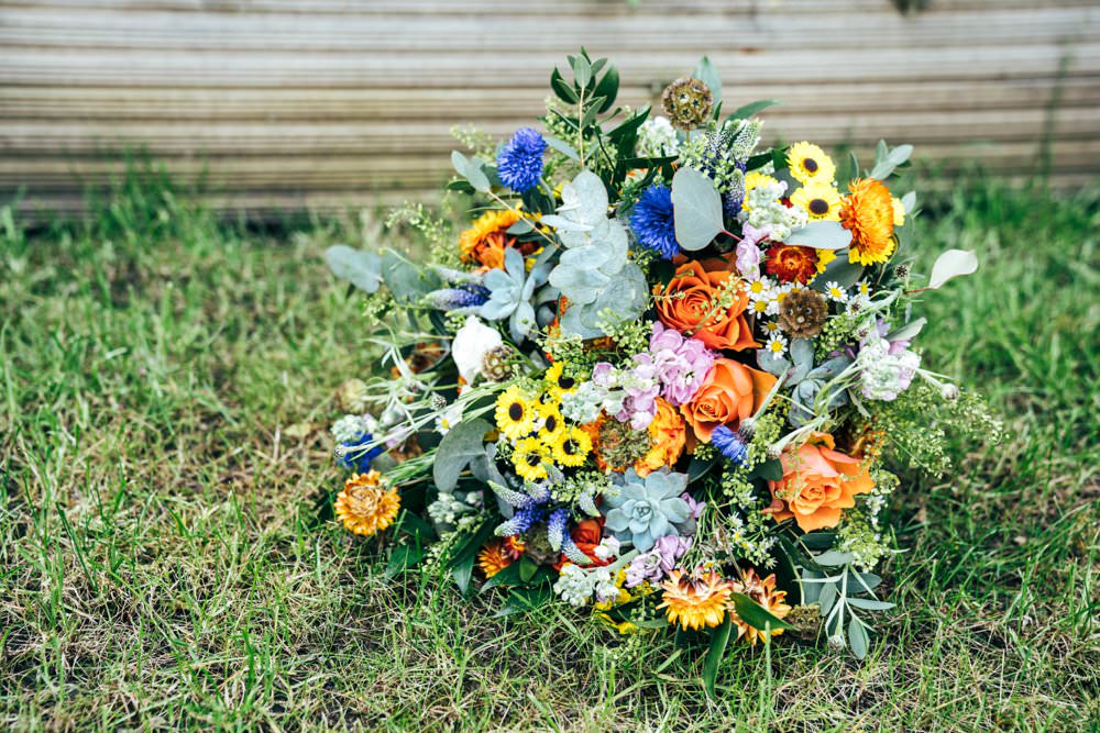 Bouquet Flowers Bride Bridal Colourful Orange Yellow Blue Outdoor DIY Wedding Three Flowers Photography