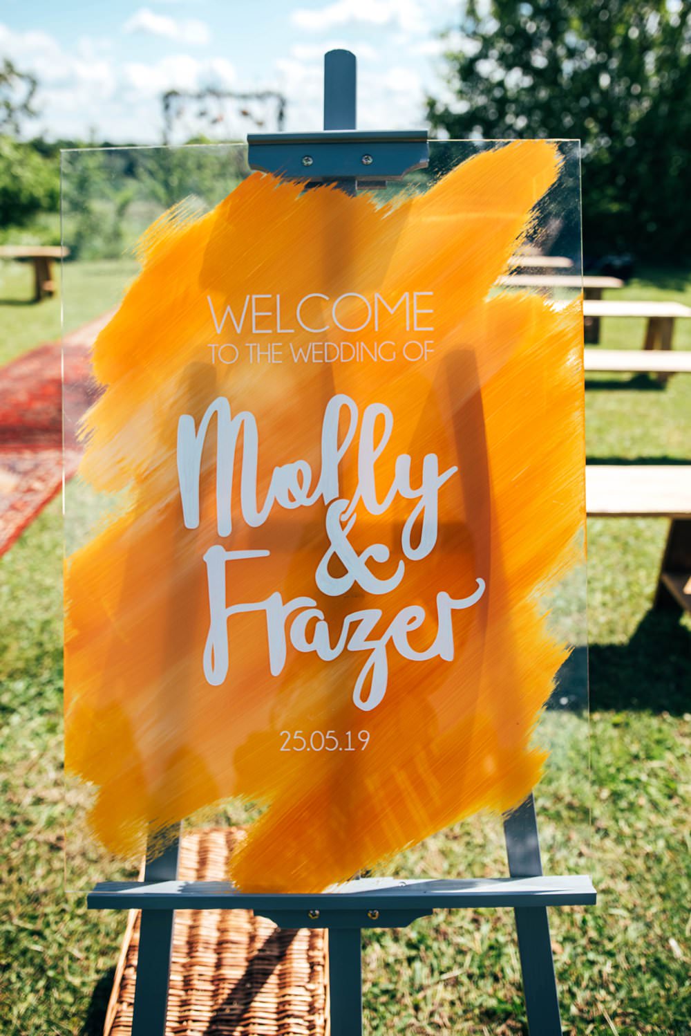 Orange Sign Signs Signage Perspex Acrylic Brush Stroke Art Painted Outdoor DIY Wedding Three Flowers Photography