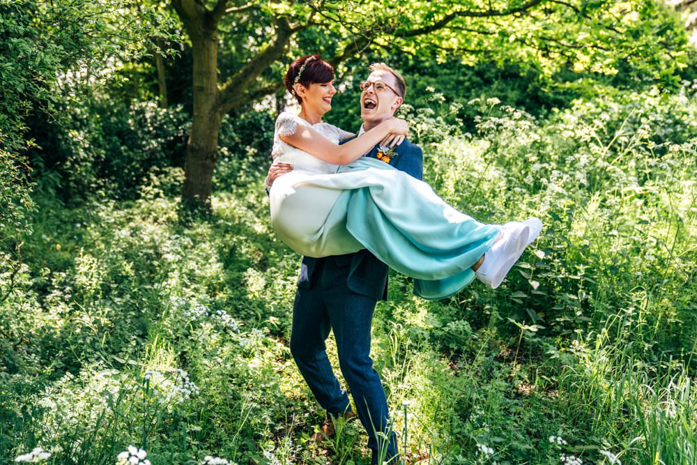 Bride Bridal Dress Gown Alternative Dip Dye Blue Colour Colourful Outdoor DIY Wedding Three Flowers Photography