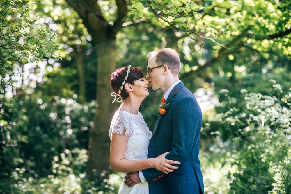 Groom Suit Blue Tweed Orange Tie Outdoor DIY Wedding Three Flowers Photography