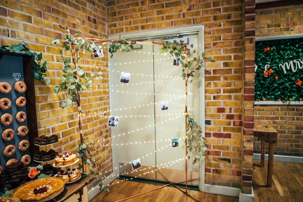 Polaroid Guest Book Photo String Fairy Lights Outdoor DIY Wedding Three Flowers Photography