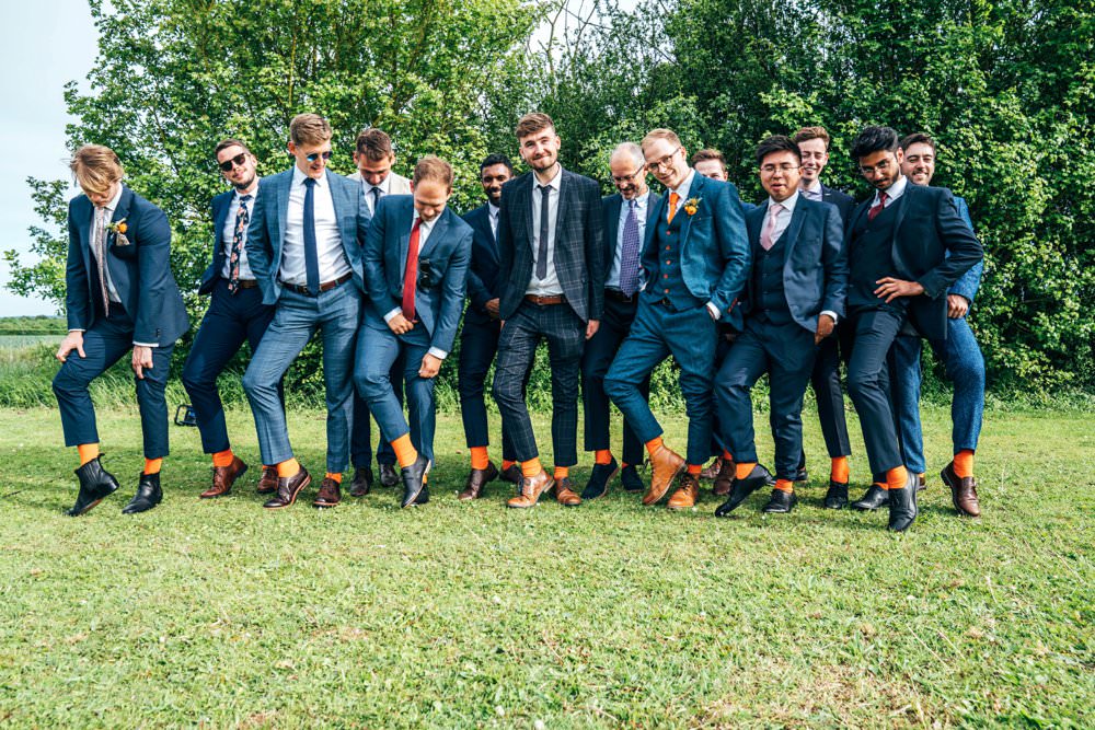 Groom Suit Blue Tweed Orange Tie Groomsmen Outdoor DIY Wedding Three Flowers Photography