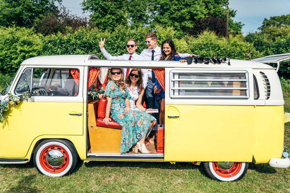 VW Campervan Transport Yellow Outdoor DIY Wedding Three Flowers Photography