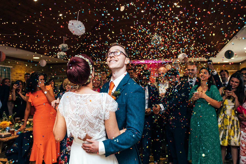 First Dance Confetti Cannon Outdoor DIY Wedding Three Flowers Photography