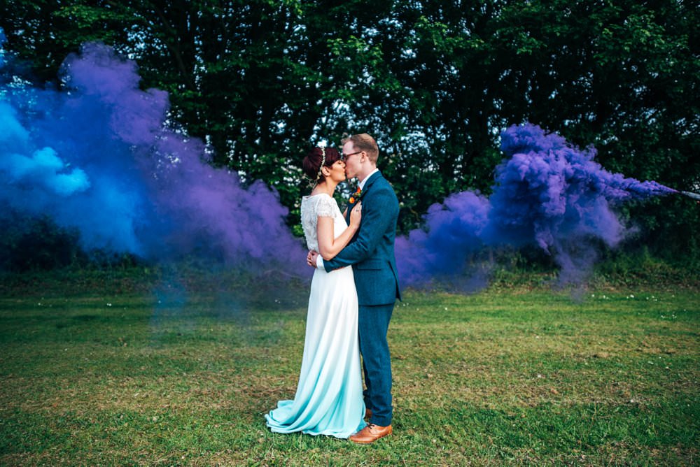 Outdoor DIY Wedding Three Flowers Photography Purple Smoke Bomb Photo Photos Photographs