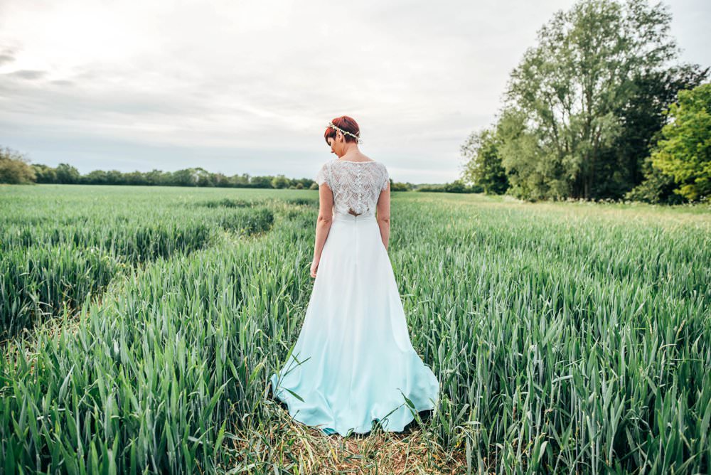 Bride Bridal Dress Gown Alternative Dip Dye Blue Colour Colourful Outdoor DIY Wedding Three Flowers Photography