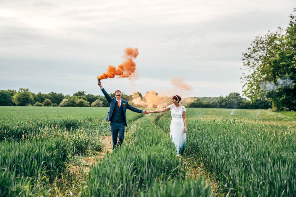 Outdoor DIY Wedding Three Flowers Photography Orange Smoke Bomb Photo Photos Photographs
