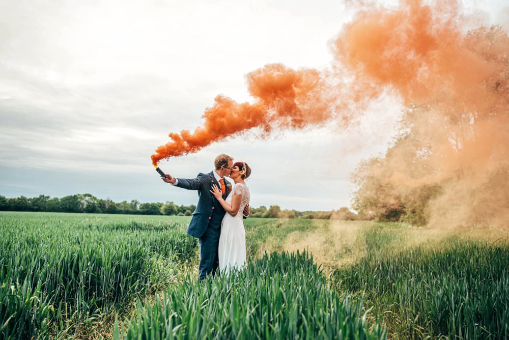 Outdoor DIY Wedding Three Flowers Photography Orange Smoke Bomb Photo Photos Photographs