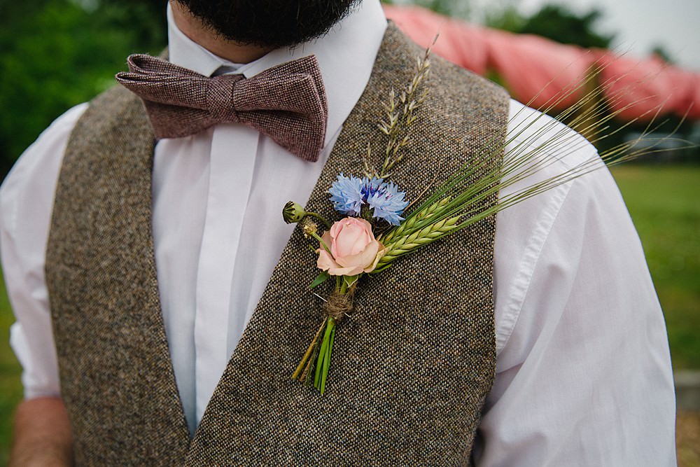 Tweed Bow Tie Groom Waistcoat Buttonhole Wheat Pet Wedding Ideas Vicky Plum Photography