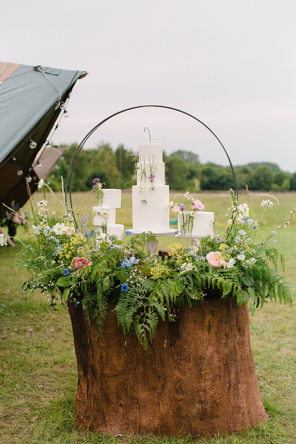 Cake Table Cakes Hoop Greenery Foliage Flowers Table Dessert Wild Natural Pretty Stand Log Pet Wedding Ideas Vicky Plum Photography