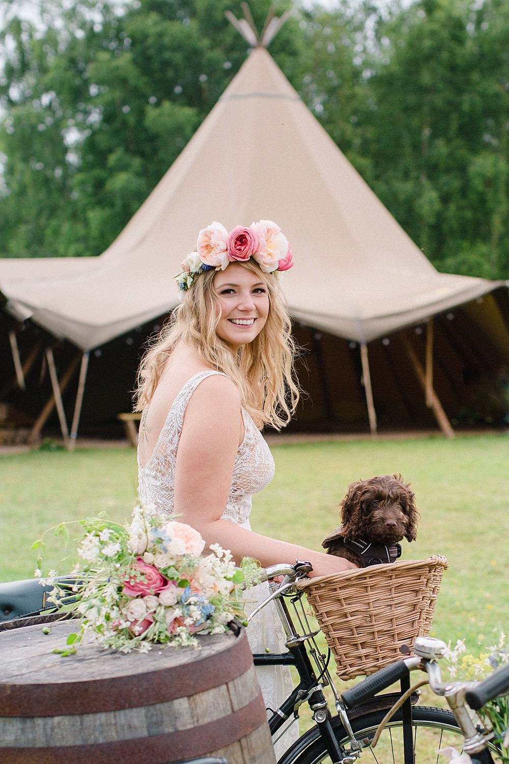 Bicycle Transport Basket Flowers Dog Pet Wedding Ideas Vicky Plum Photography