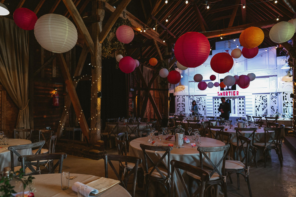 White Pink Red Orange Paper Lanterns Cross Back Chairs Preston Court Wedding The Last Of The Light