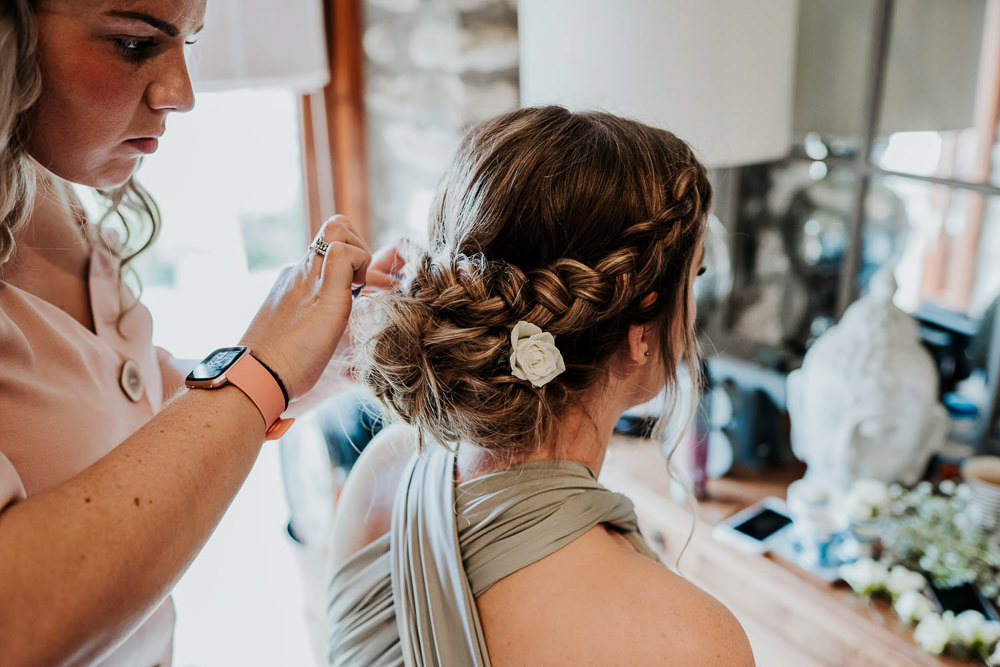 Hair Style Up Do Plait Braid Bridesmaid Flower Village Tipi Wedding Ryan Goold Photography