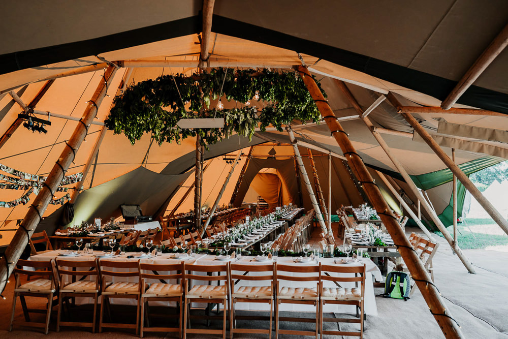 Greenery Foliage Hoop Suspended Hanging Decor Decoration Light Bulbs Lighting Village Tipi Wedding Ryan Goold Photography