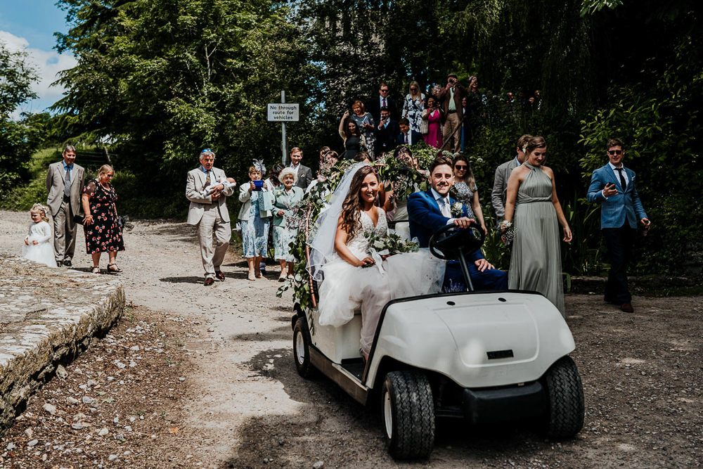 Golf Buggy Transport Village Tipi Wedding Ryan Goold Photography