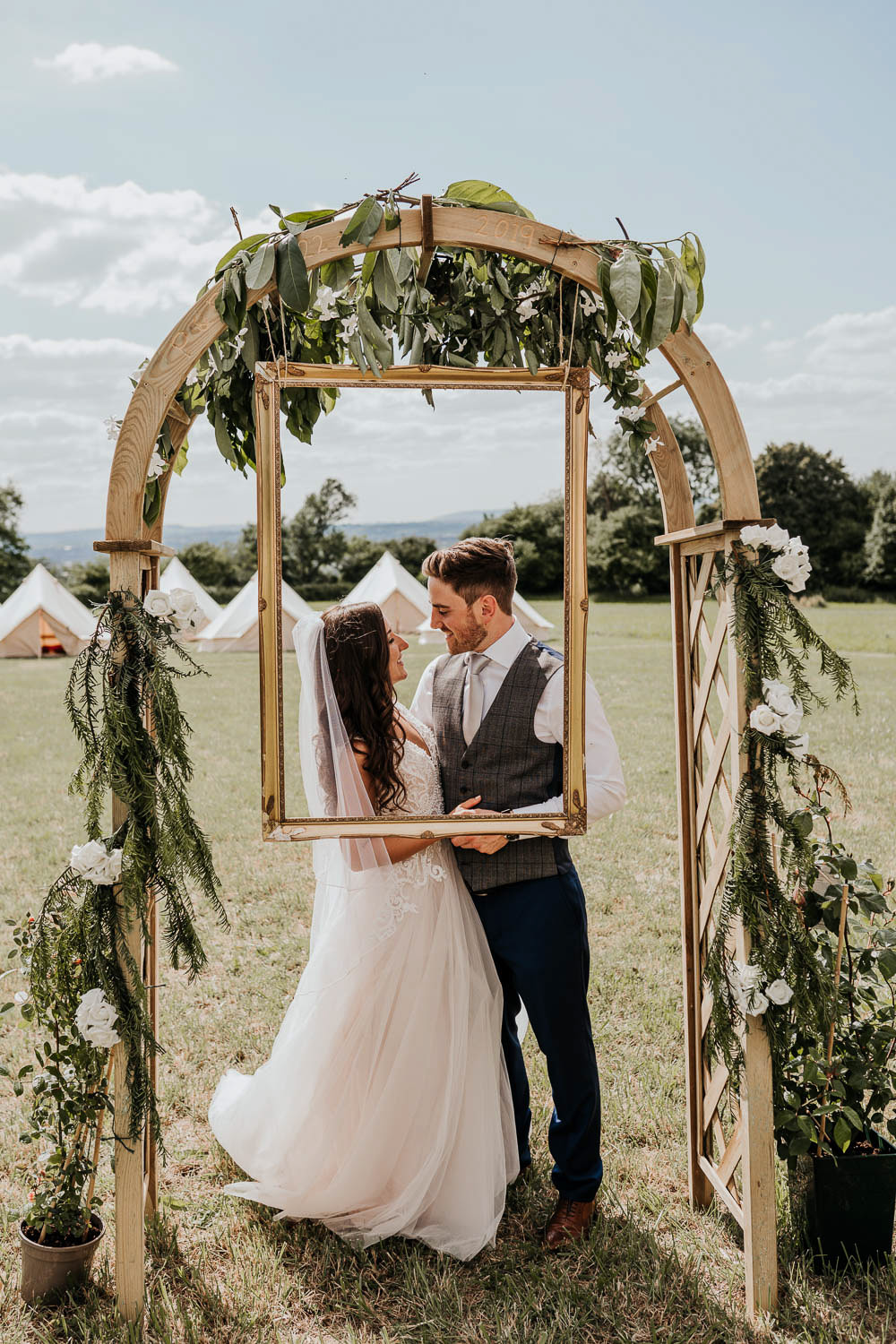 Arch Greenery Foliage Frame Photo Booth Village Tipi Wedding Ryan Goold Photography