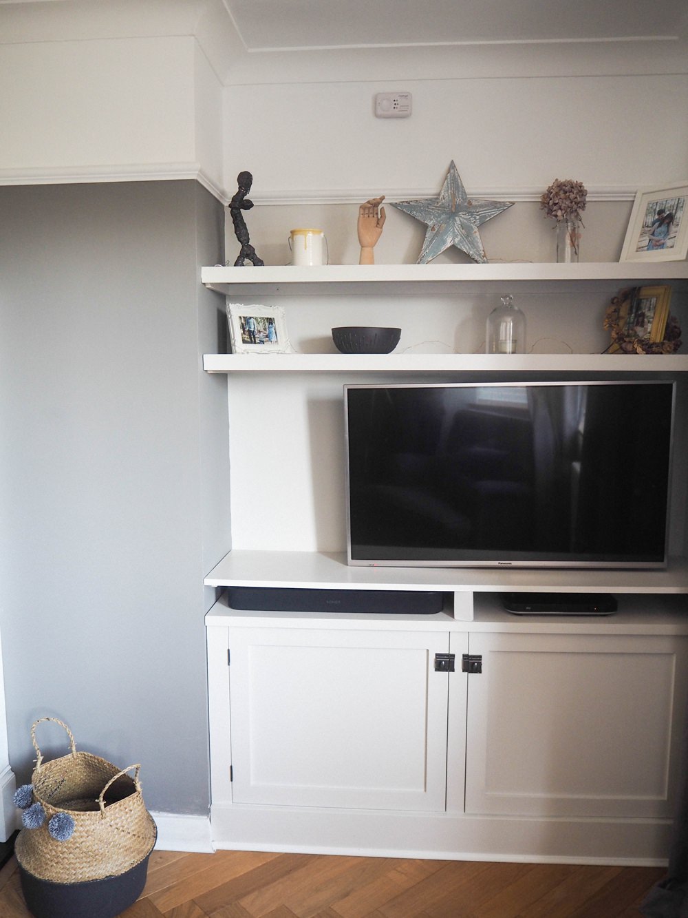 Built In TV Cupboard Alcove Shelf Shelving DIY 1930s House Living Room Renovation