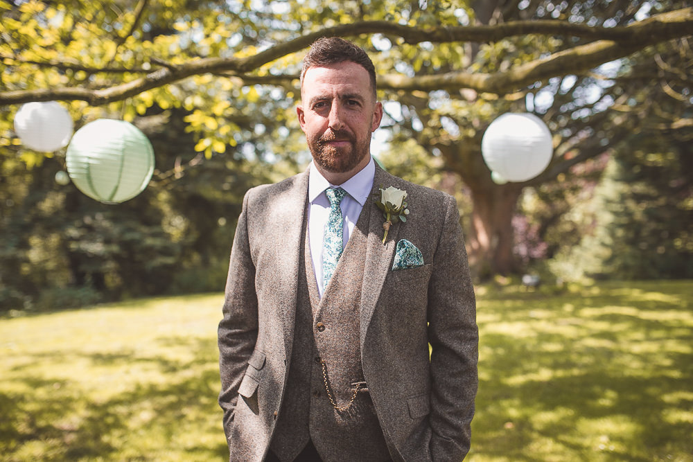 Groom Suit Tweed Waistcoat Tie Groomsmen Barn Wedding Shropshire Brightwing Photography