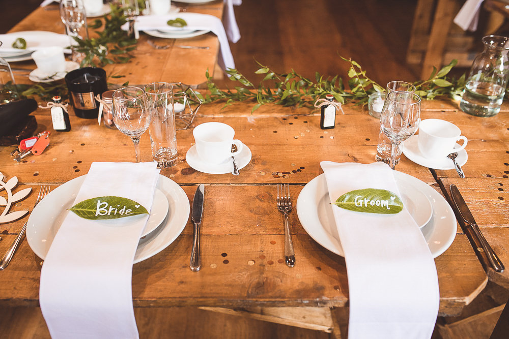 Table Decor Wooden Long Napkins Place Setting Leaf Name Barn Wedding Shropshire Brightwing Photography