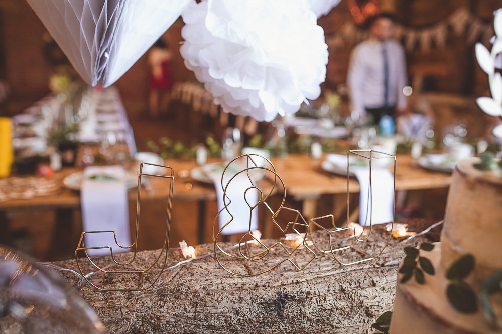 Wire Letters Decor Barn Wedding Shropshire Brightwing Photography