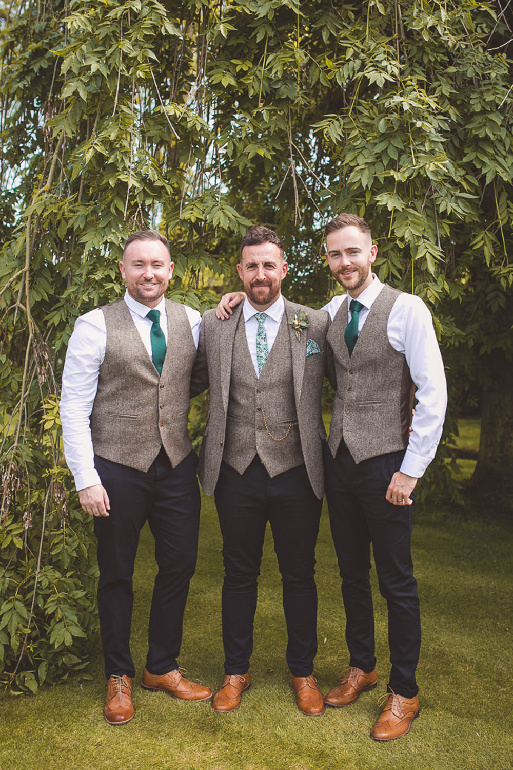 Groom Suit Tweed Waistcoat Tie Groomsmen Barn Wedding Shropshire Brightwing Photography