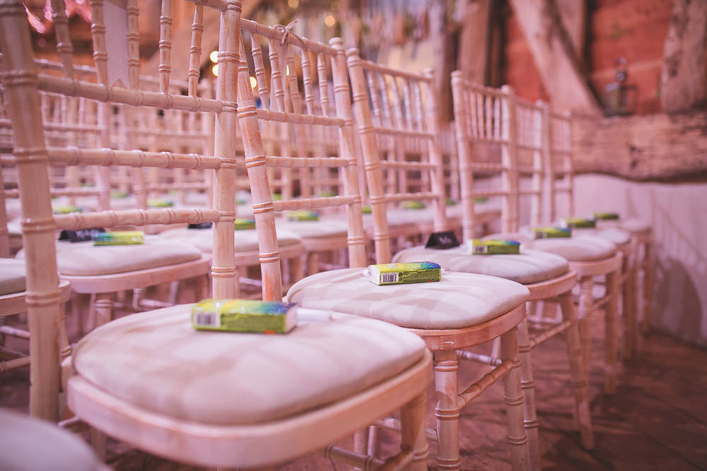 Ceremony Chairs Tissues Barn Wedding Shropshire Brightwing Photography