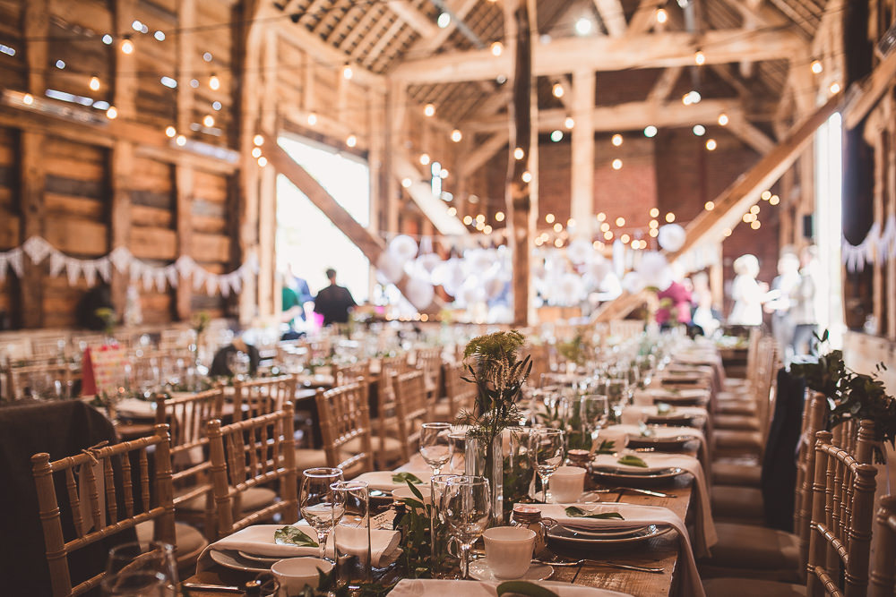 Festoon Lights Long Tables Wooden Decor Decoration Barn Wedding Shropshire Brightwing Photography