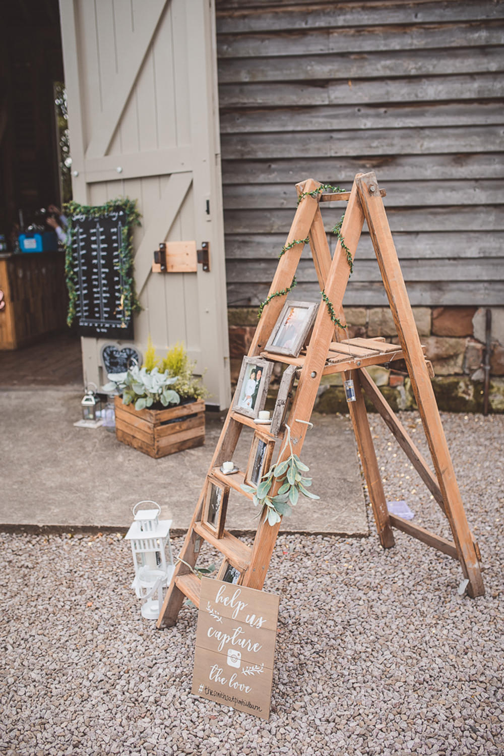 Wooden Ladder Decor Set Up Decoration Barn Wedding Shropshire Brightwing Photography