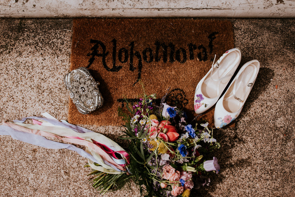 Bride Bridal Bouquet Ribbon Handpainted Shoes Clutch Bert's Barrow Wedding Shutter Go Click Photography